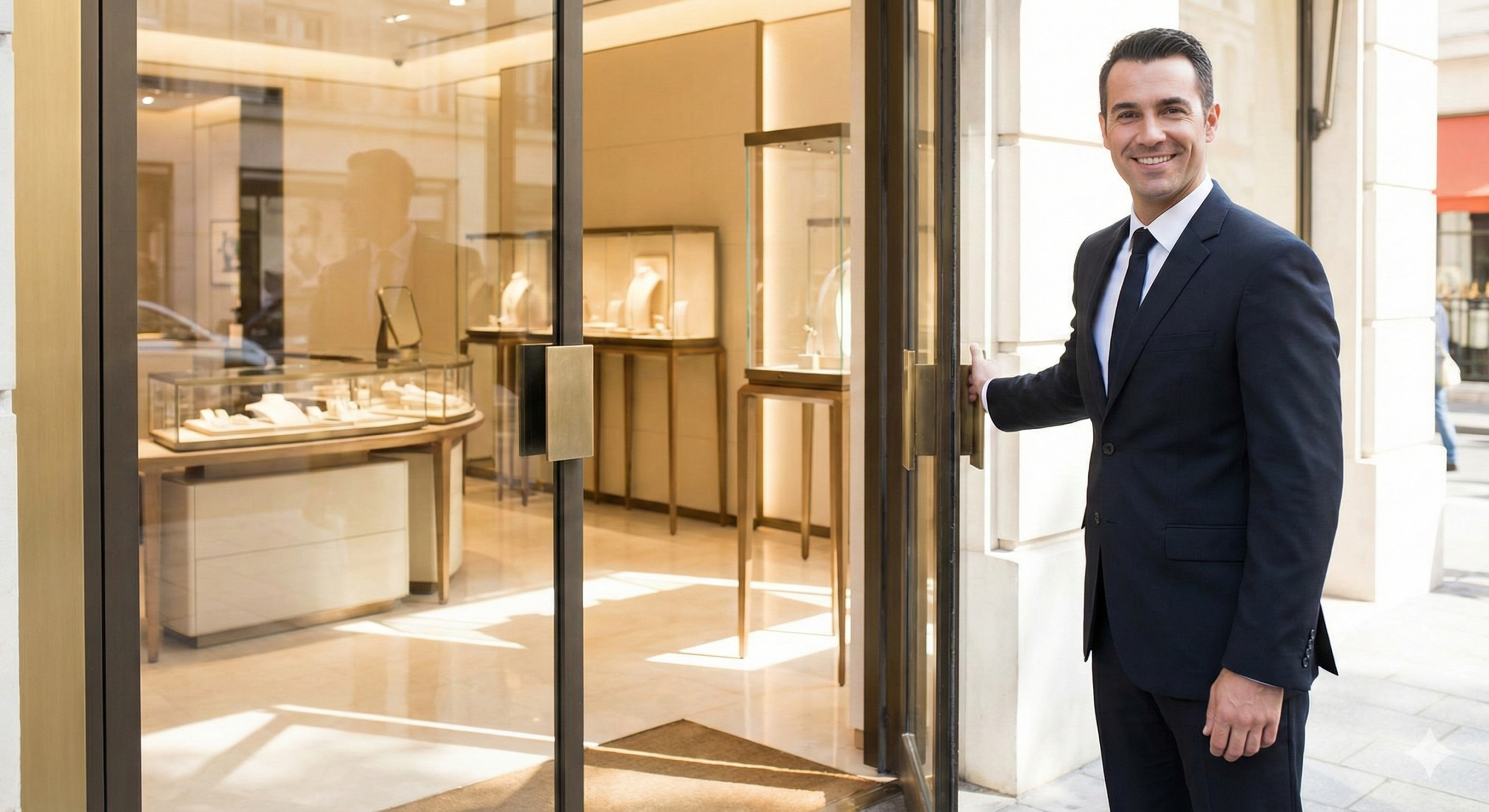 Doorman per brand di lusso all'ingresso di una boutique
